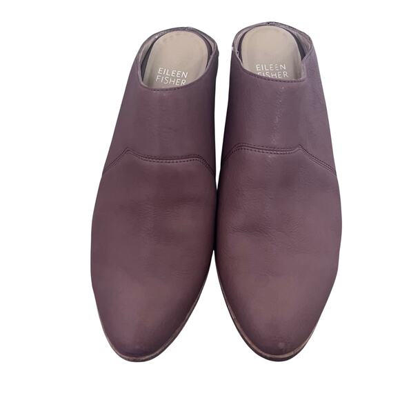 Eileen Fisher Shoes - Eileen Fisher ELISA Brown Leather Mule Clog Women Size 7.5M Low Wood Heel‎